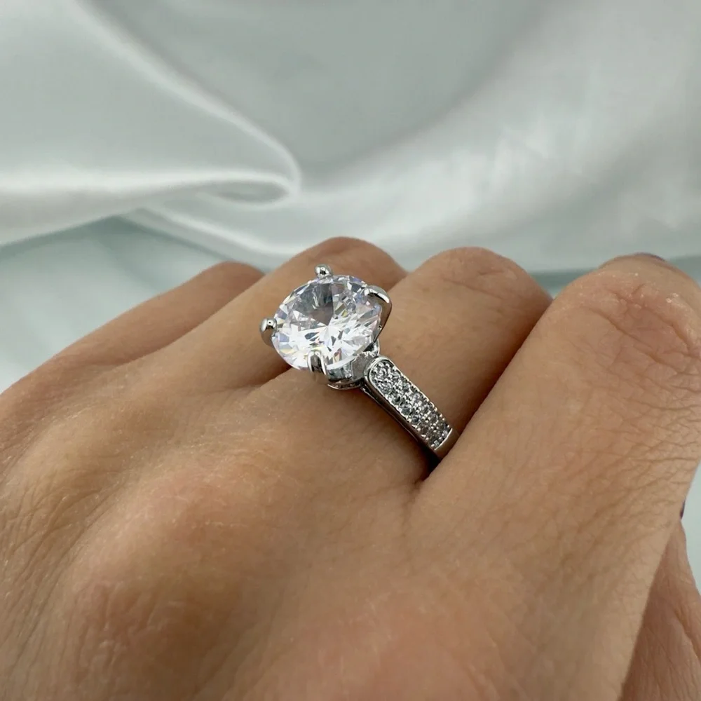 Wedding Engagement Silver Color Ring with Clear Stone
